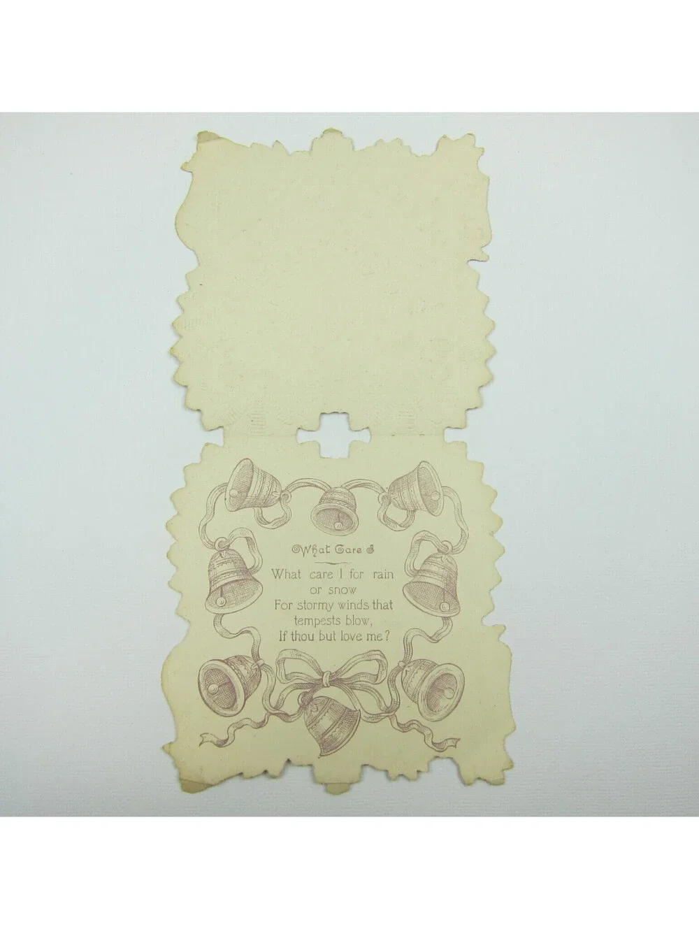 Vintage Valentine Card Gold Die cut Bifold Pink & Yellow Roses Red Hearts Bells